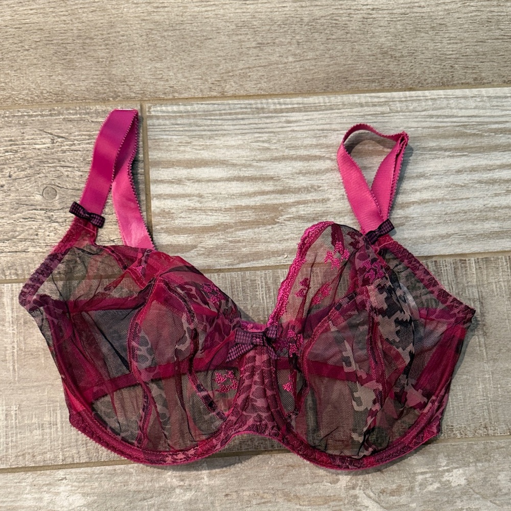 Freya Fuchsia and Black Sheer Lace Bra